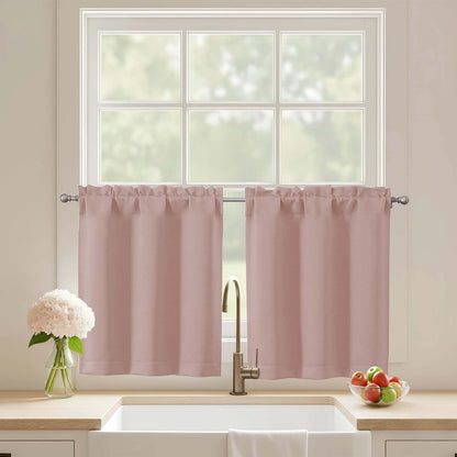 Black Cafe Curtains 24 Inch Length, Light Blocking Short Kitchen Window Curtains Over Sink, Half Window Blackout Drapes Tier Rod Pocket for Bathroom Basement Cabinet, 2x30Wx24L Inches