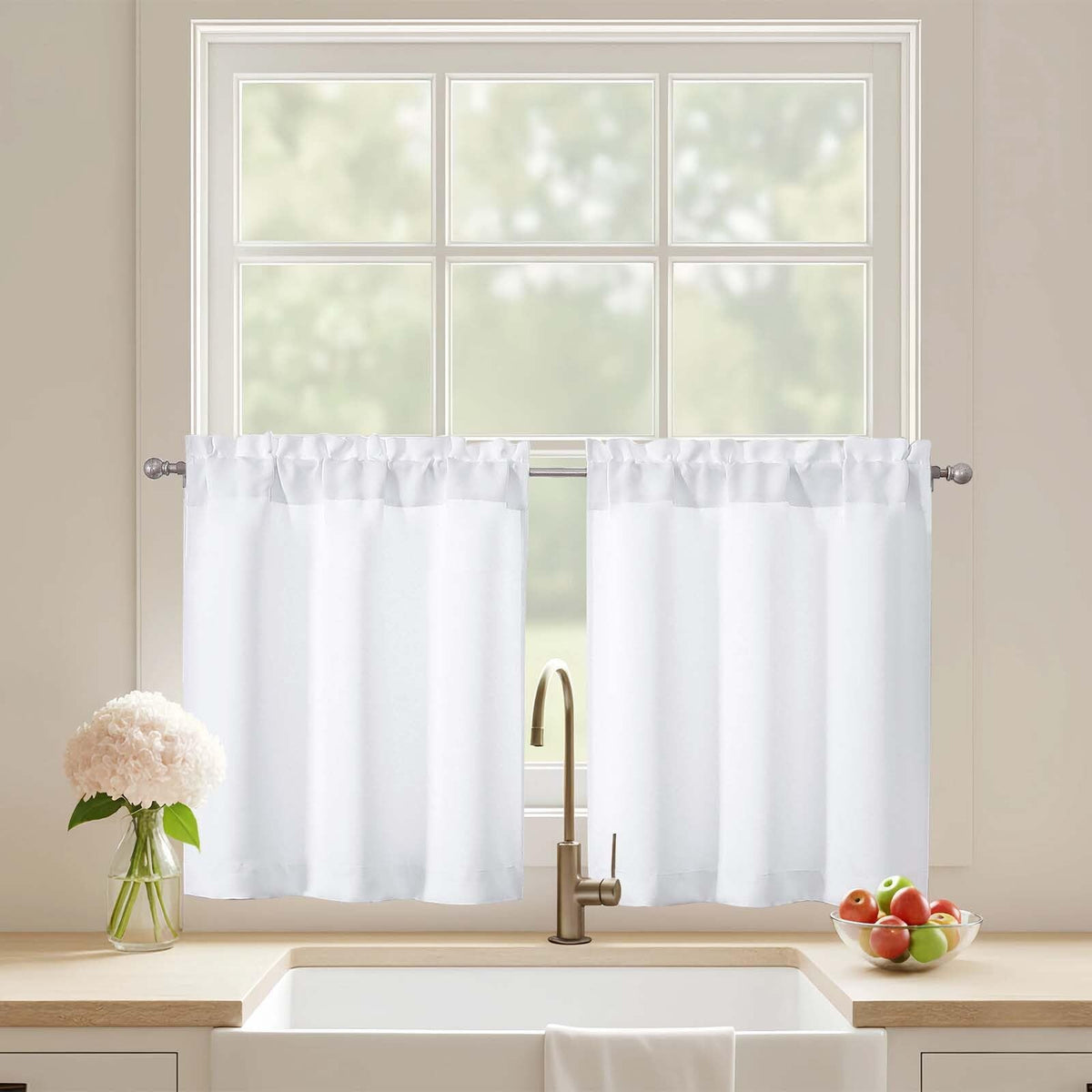 Black Cafe Curtains 24 Inch Length, Light Blocking Short Kitchen Window Curtains Over Sink, Half Window Blackout Drapes Tier Rod Pocket for Bathroom Basement Cabinet, 2x30Wx24L Inches