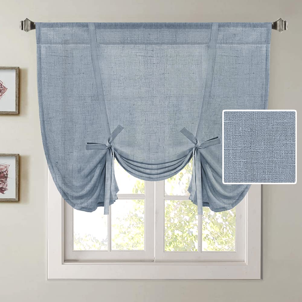 H.VERSAILTEX Tie Up Linen Curtains 63 Inch Length Nature Linen Textured Privacy Curtain Multi Hanging Ways Shade Balloon Window Shade Rod Pocket Casual Curtain - 42x63 - Natural