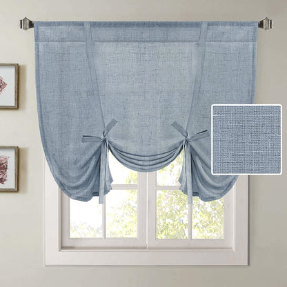 H.VERSAILTEX Tie Up Linen Curtains 63 Inch Length Nature Linen Textured Privacy Curtain Multi Hanging Ways Shade Balloon Window Shade Rod Pocket Casual Curtain - 42x63 - Natural