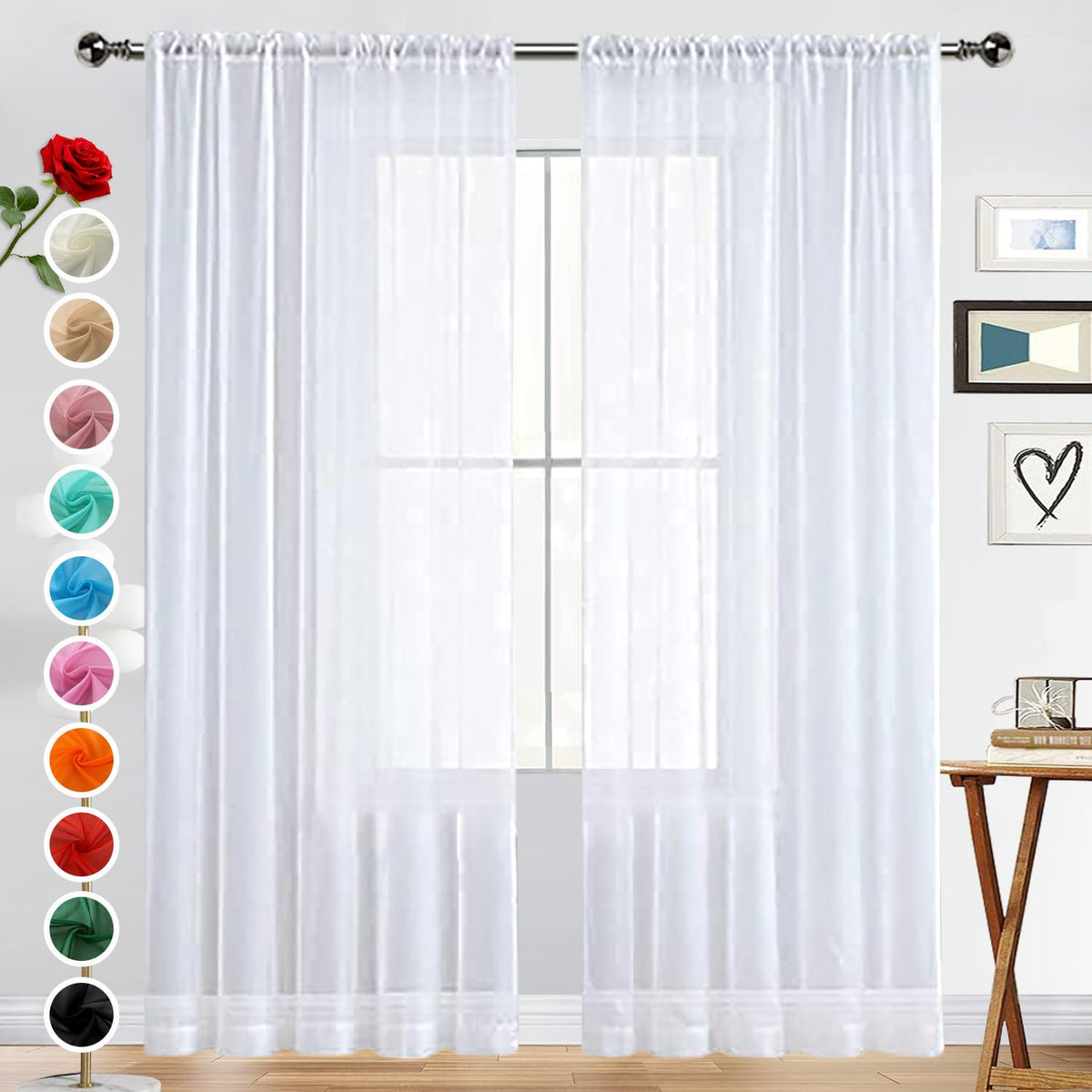 SpaceDresser Sheer Voile Curtains for Living Room 84 Inch Long 2 Panels