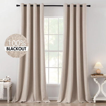 MIULEE 100% Blackout Linen Curtains for Bedroom 52x90 Inches Natural Beige