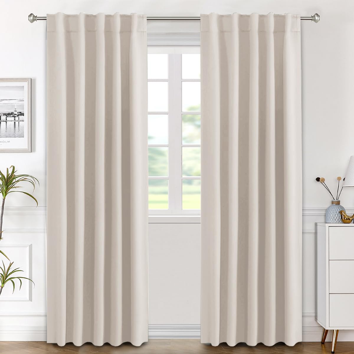 H.VERSAILTEX Blackout Curtains Thermal Insulated Window Treatment Panels Room Darkening Blackout Drapes for Living Room Back Tab/Rod Pocket Bedroom Draperies, 52 x 84 Inch, Light Sage, 2 Panels