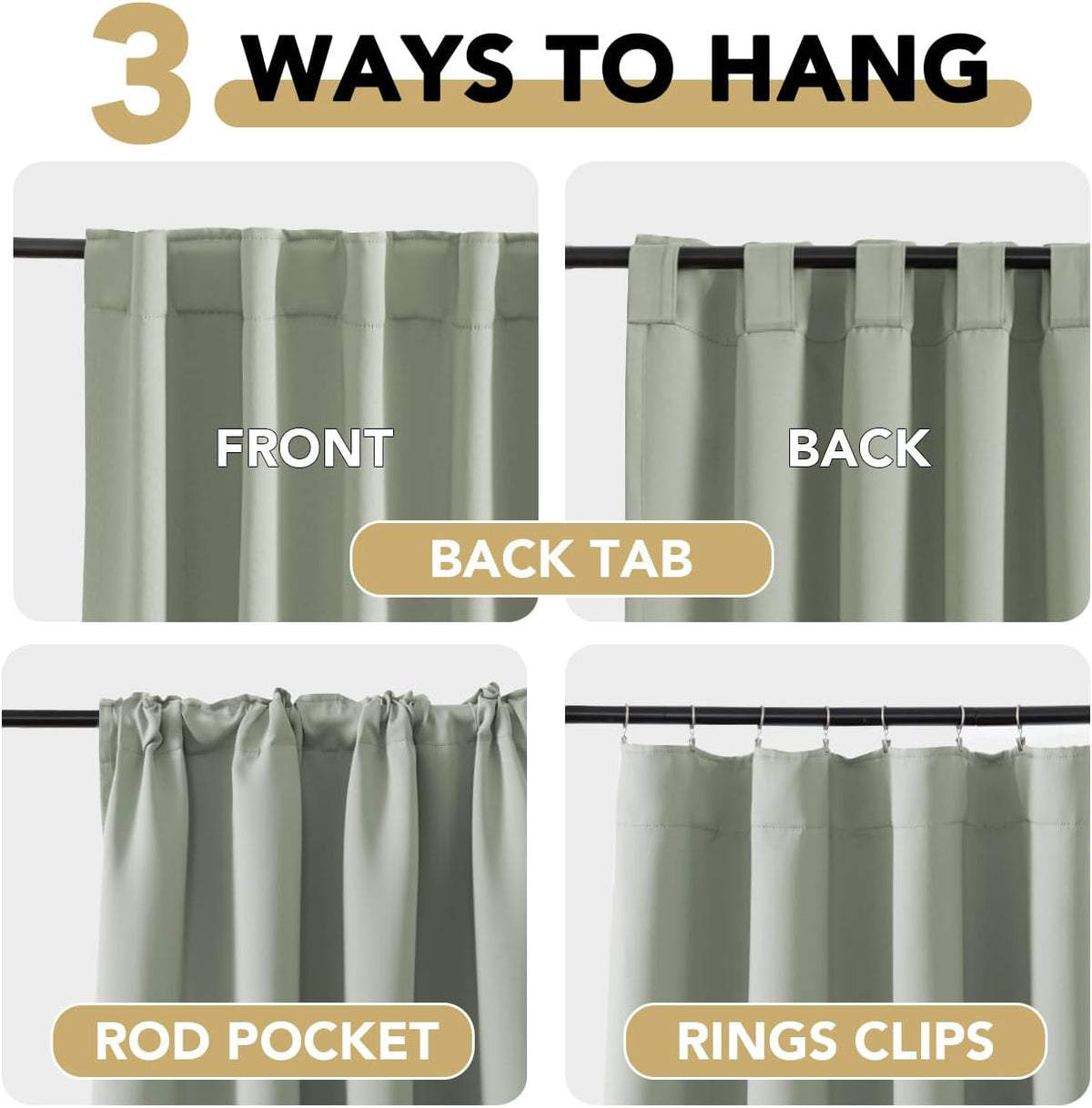 H.VERSAILTEX Blackout Curtains Thermal Insulated Window Treatment Panels Room Darkening Blackout Drapes for Living Room Back Tab/Rod Pocket Bedroom Draperies, 52 x 84 Inch, Light Sage, 2 Panels