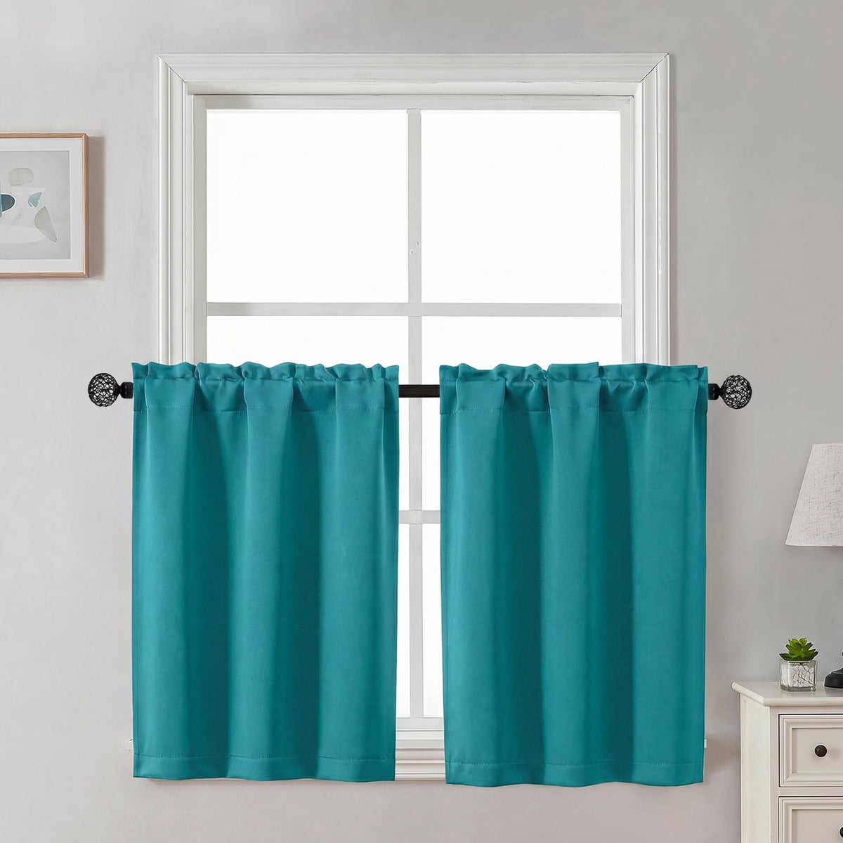 Gwine Black Tier Curtains 24 Inch Long 2 Panels for Kitchen
