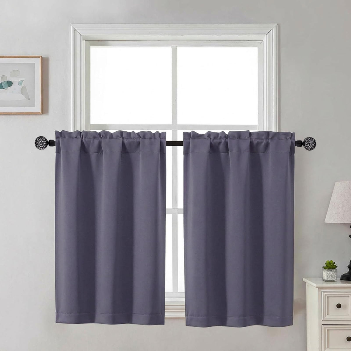 Gwine Black Tier Curtains 24 Inch Long 2 Panels for Kitchen