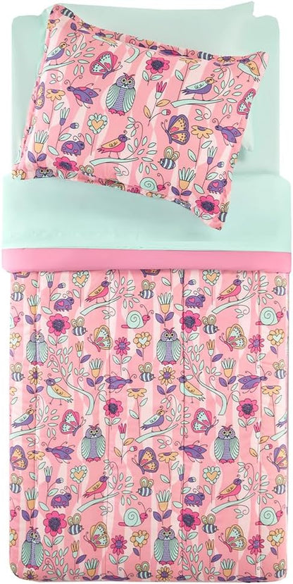 SLEEP ZONE Comforter Set Bed in A Bag, 7 Pieces Girls, Cattoon Pattern for Kids, Toddlers, Teens, Ultra Soft and Washable (Garden Secret,Full/Queen)