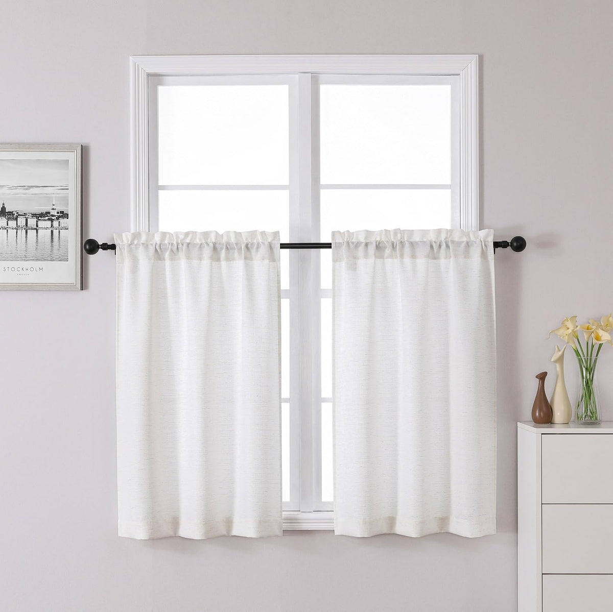 Chyhomenyc 2 Panels White Kitchen Curtains 36 Inch Length Tier Curtain