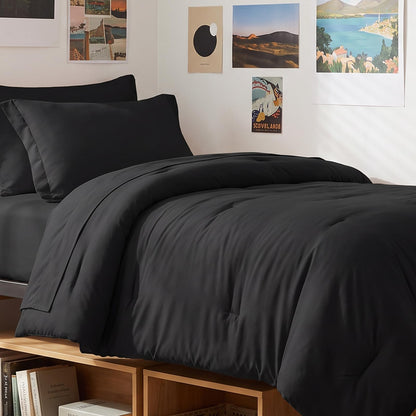 CozyLux Queen Comforter Set Black, 7 Pieces Bed in a Bag