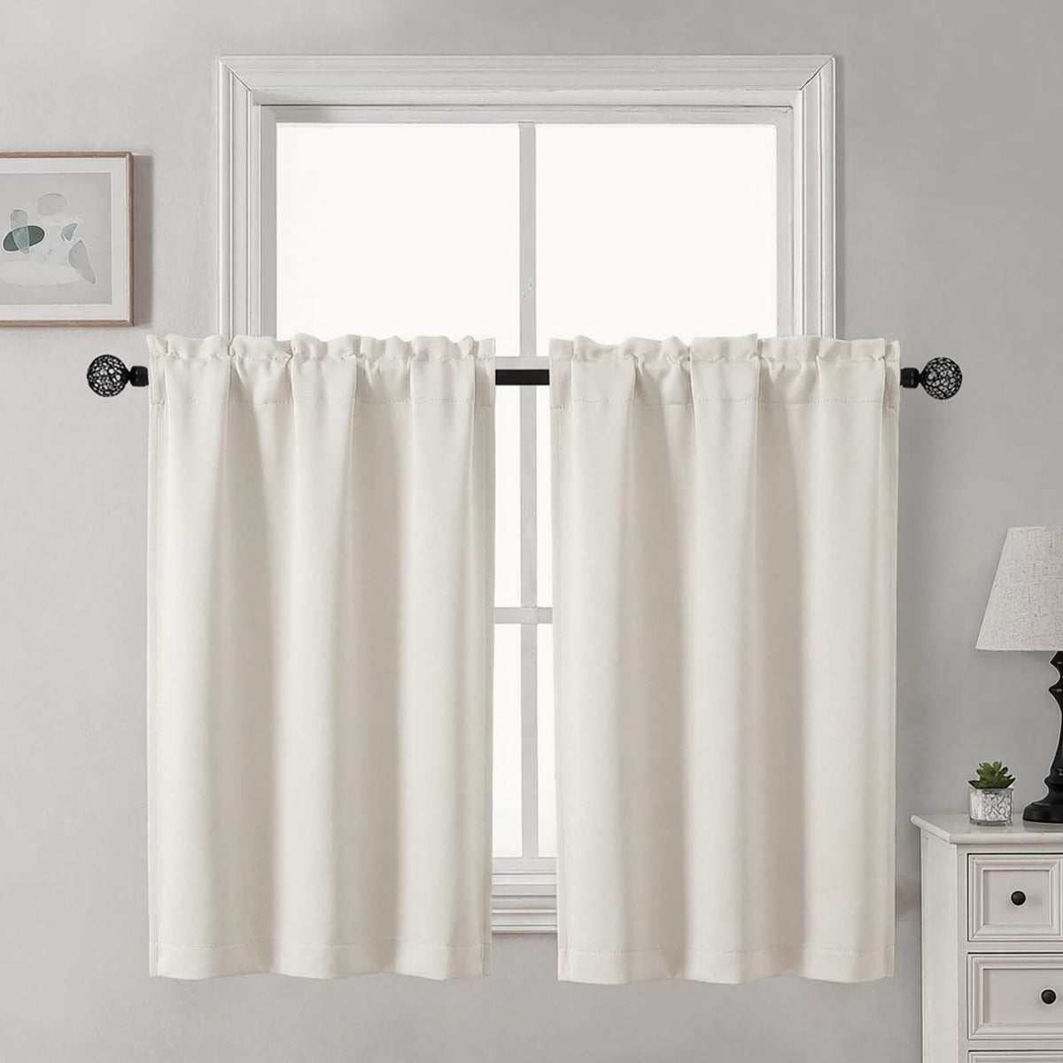 Gwine Black Tier Curtains 24 Inch Long 2 Panels for Kitchen
