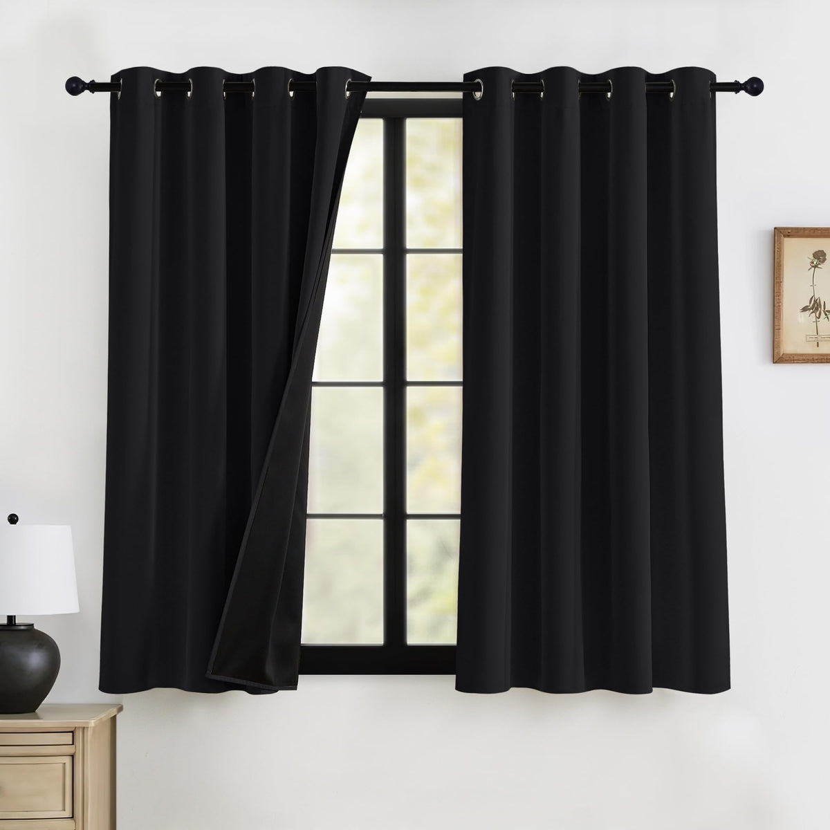 RYB HOME 100% Blackout Black Curtains for Bedroom Living Room 84 inch Long