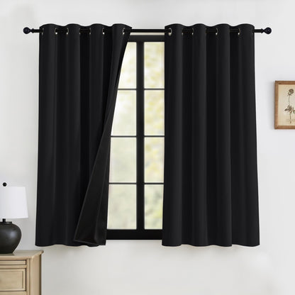 RYB HOME 100% Blackout Black Curtains for Bedroom Living Room 84 inch Long