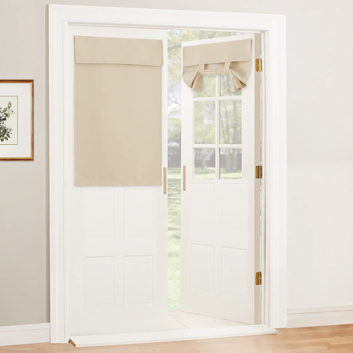 RYB HOME Blackout French Door Curtain, No Drill, W26 x L69, Black, 1 Panel