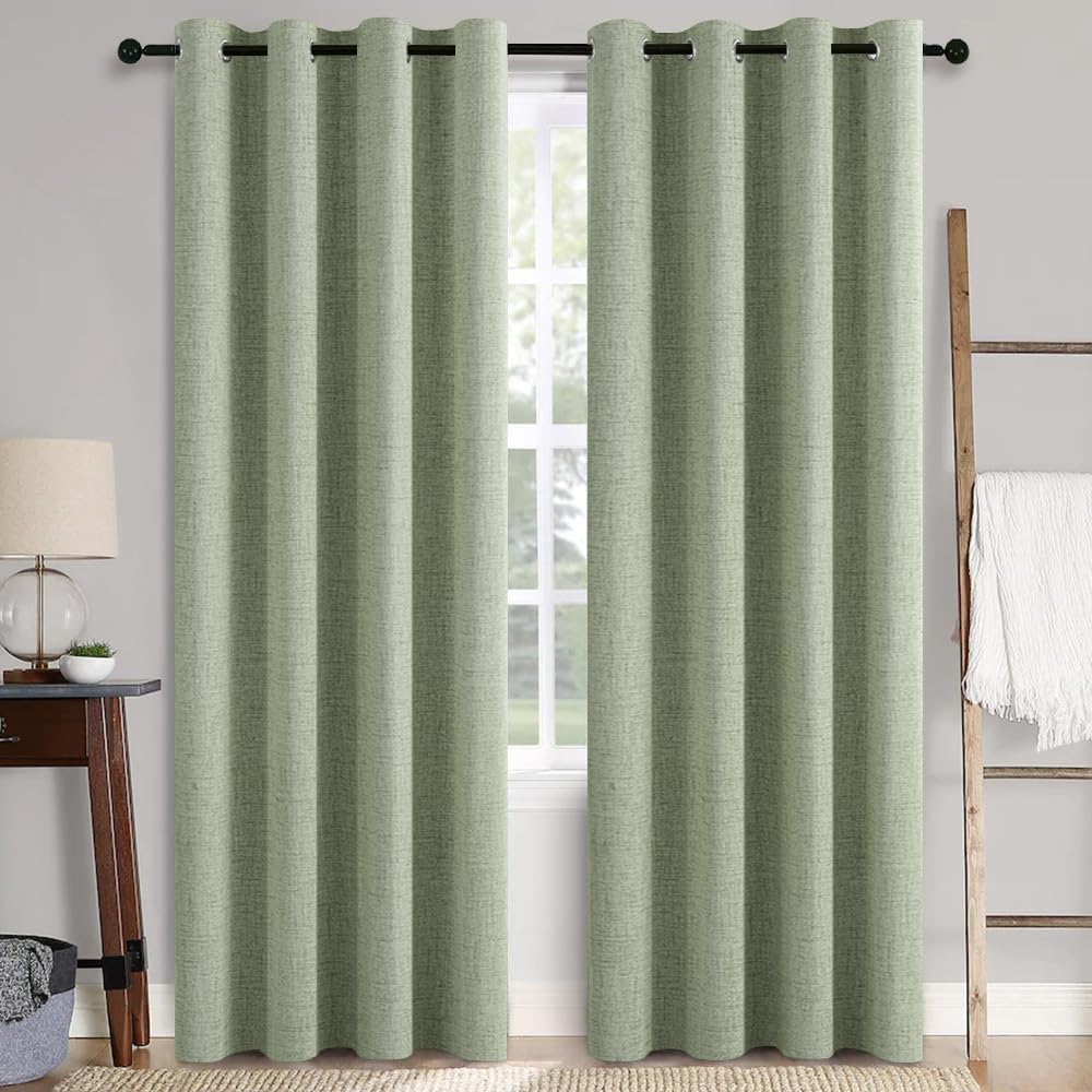 MIULEE 100% Blackout Linen Curtains for Bedroom 52x90 Inches Natural Beige