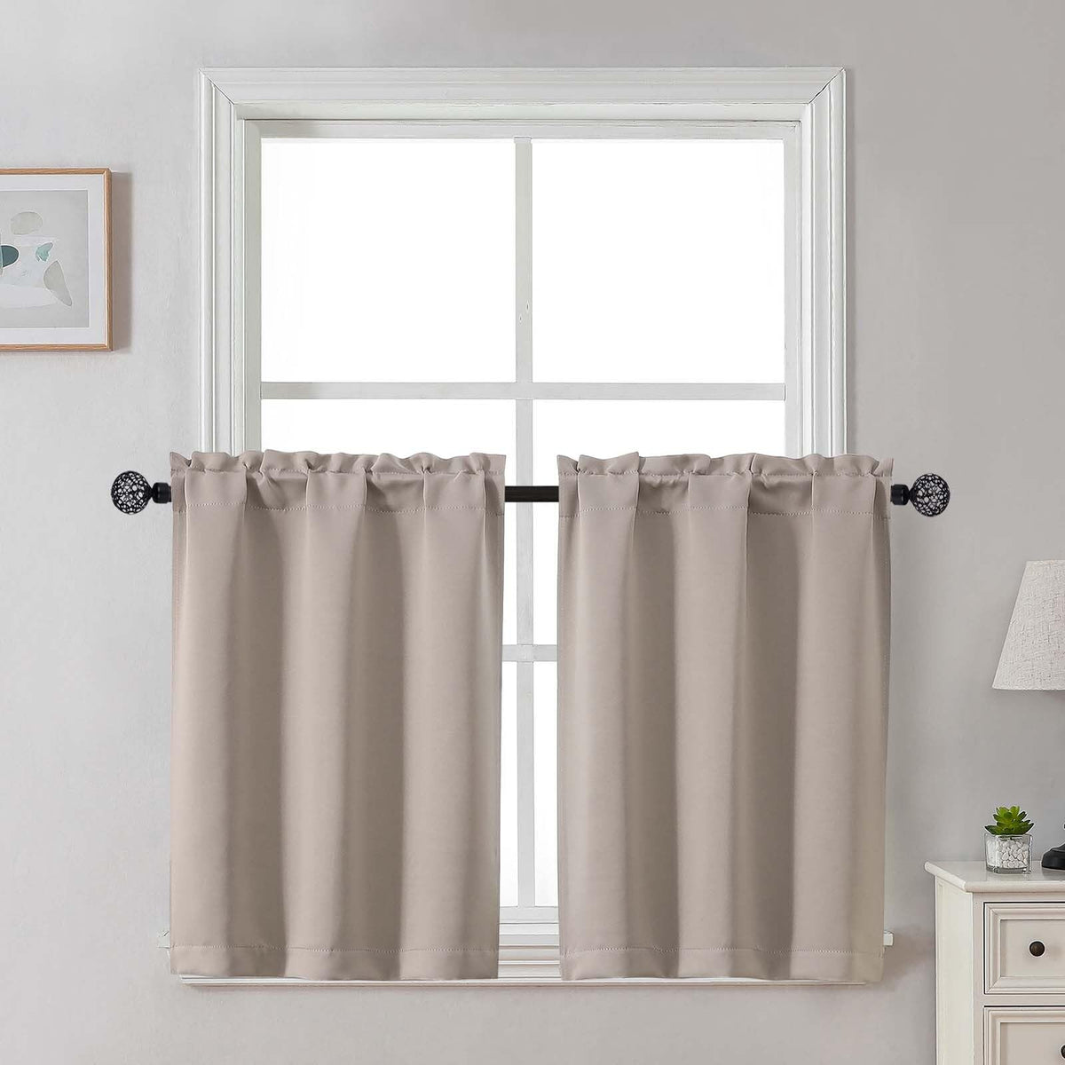 Gwine Black Tier Curtains 24 Inch Long 2 Panels for Kitchen