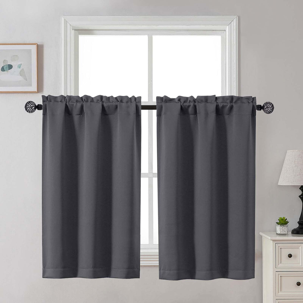 Gwine Black Tier Curtains 24 Inch Long 2 Panels for Kitchen