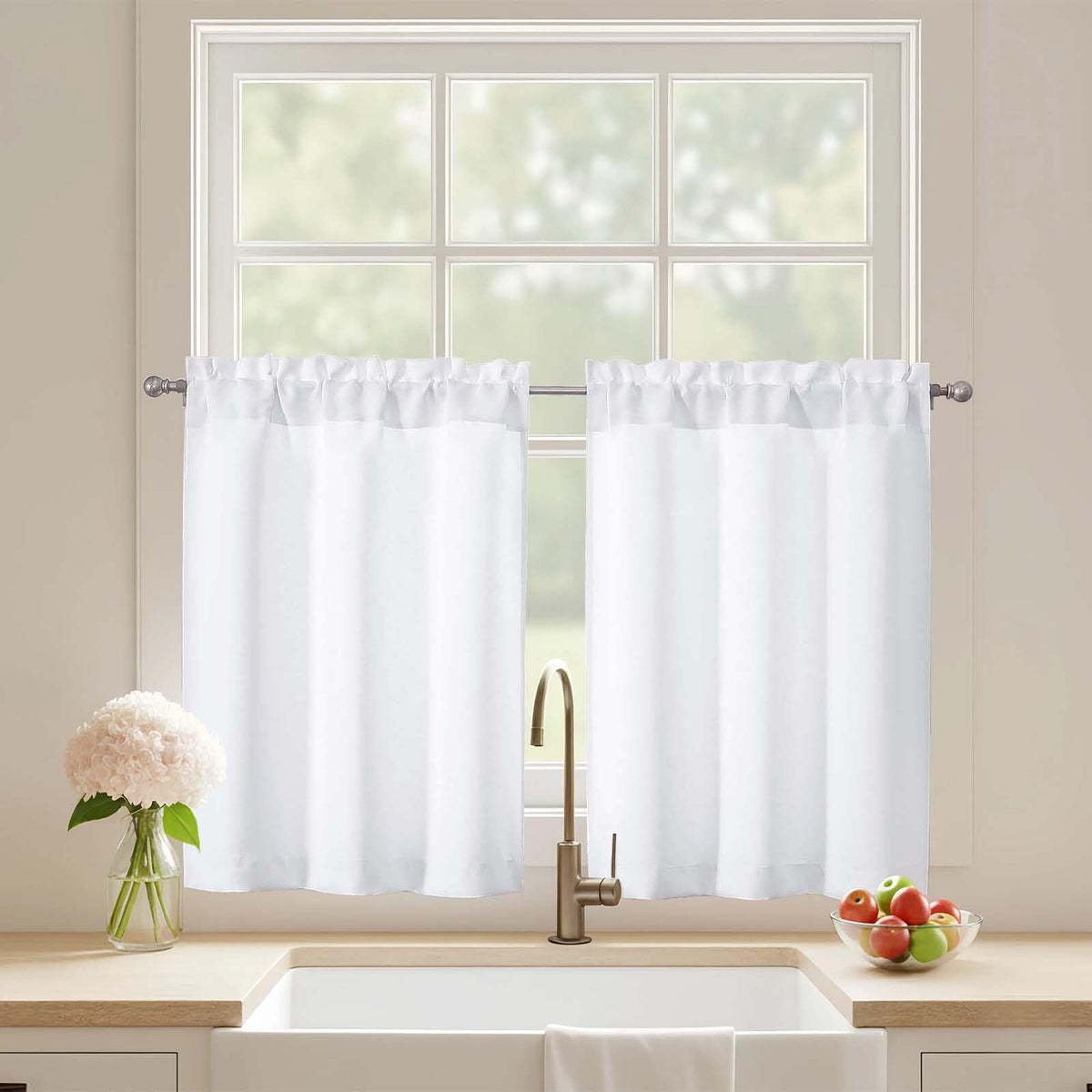 Black Cafe Curtains 24 Inch Length, Light Blocking Short Kitchen Window Curtains Over Sink, Half Window Blackout Drapes Tier Rod Pocket for Bathroom Basement Cabinet, 2x30Wx24L Inches