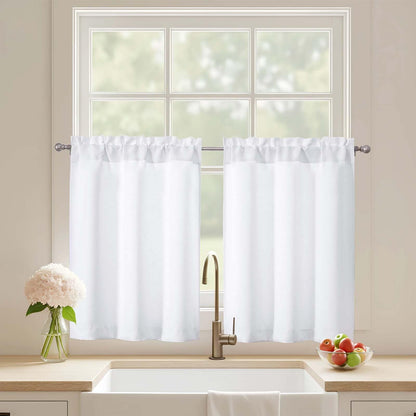 Black Cafe Curtains 24 Inch Length, Light Blocking Short Kitchen Window Curtains Over Sink, Half Window Blackout Drapes Tier Rod Pocket for Bathroom Basement Cabinet, 2x30Wx24L Inches