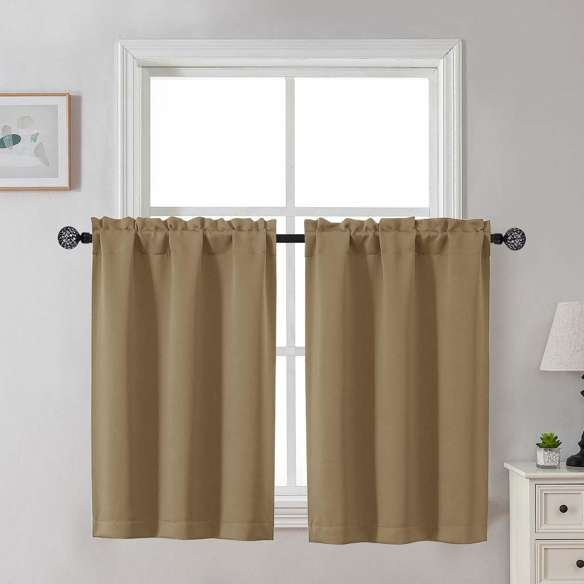 Gwine Black Tier Curtains 24 Inch Long 2 Panels for Kitchen