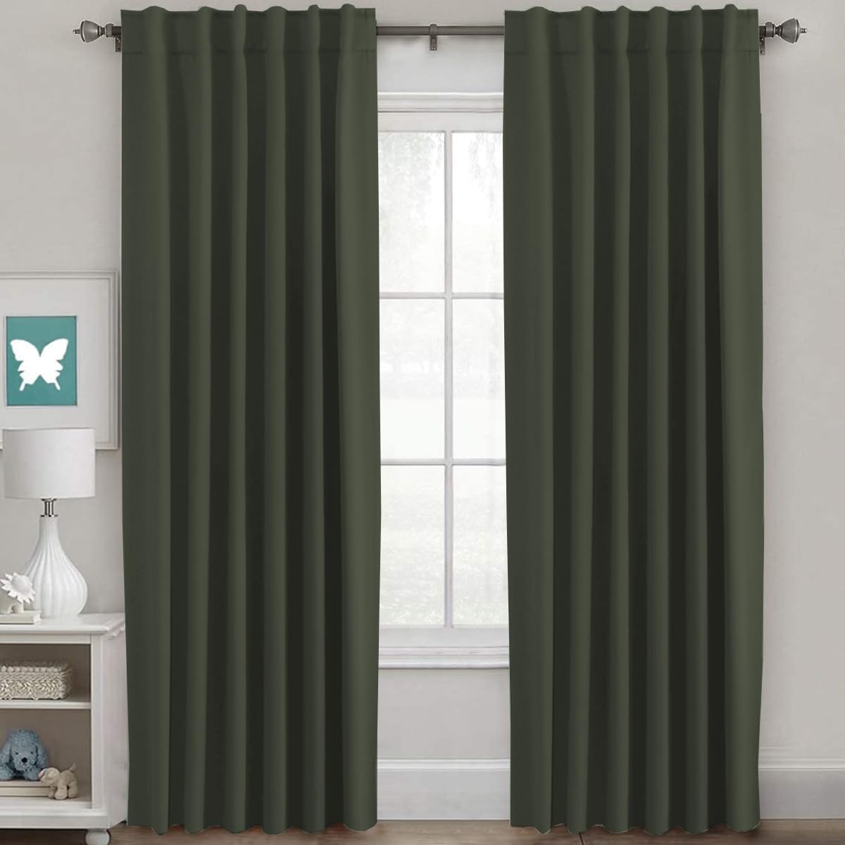 H.VERSAILTEX Blackout Curtains Thermal Insulated Window Treatment Panels Room Darkening Blackout Drapes for Living Room Back Tab/Rod Pocket Bedroom Draperies, 52 x 84 Inch, Light Sage, 2 Panels