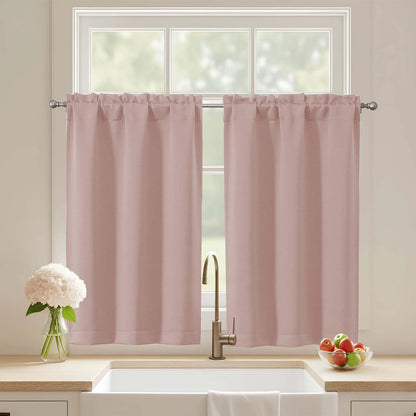 Black Cafe Curtains 24 Inch Length, Light Blocking Short Kitchen Window Curtains Over Sink, Half Window Blackout Drapes Tier Rod Pocket for Bathroom Basement Cabinet, 2x30Wx24L Inches