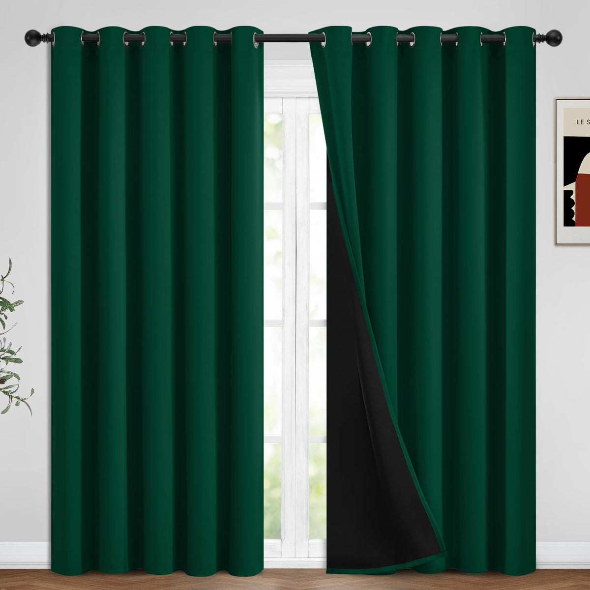Yakamok Emerald Green Blackout Curtains 84 inches for Living Room, 52" Wide