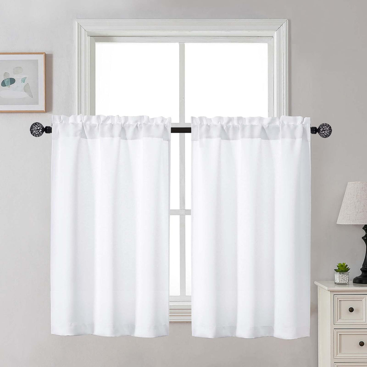 Gwine Black Tier Curtains 24 Inch Long 2 Panels for Kitchen