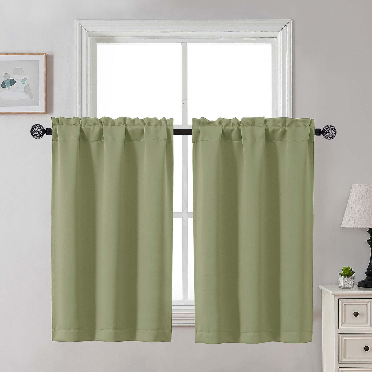 Gwine Black Tier Curtains 24 Inch Long 2 Panels for Kitchen