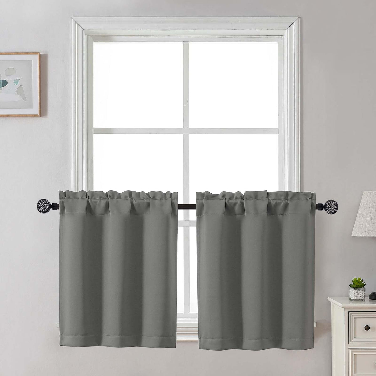 Gwine Black Tier Curtains 24 Inch Long 2 Panels for Kitchen