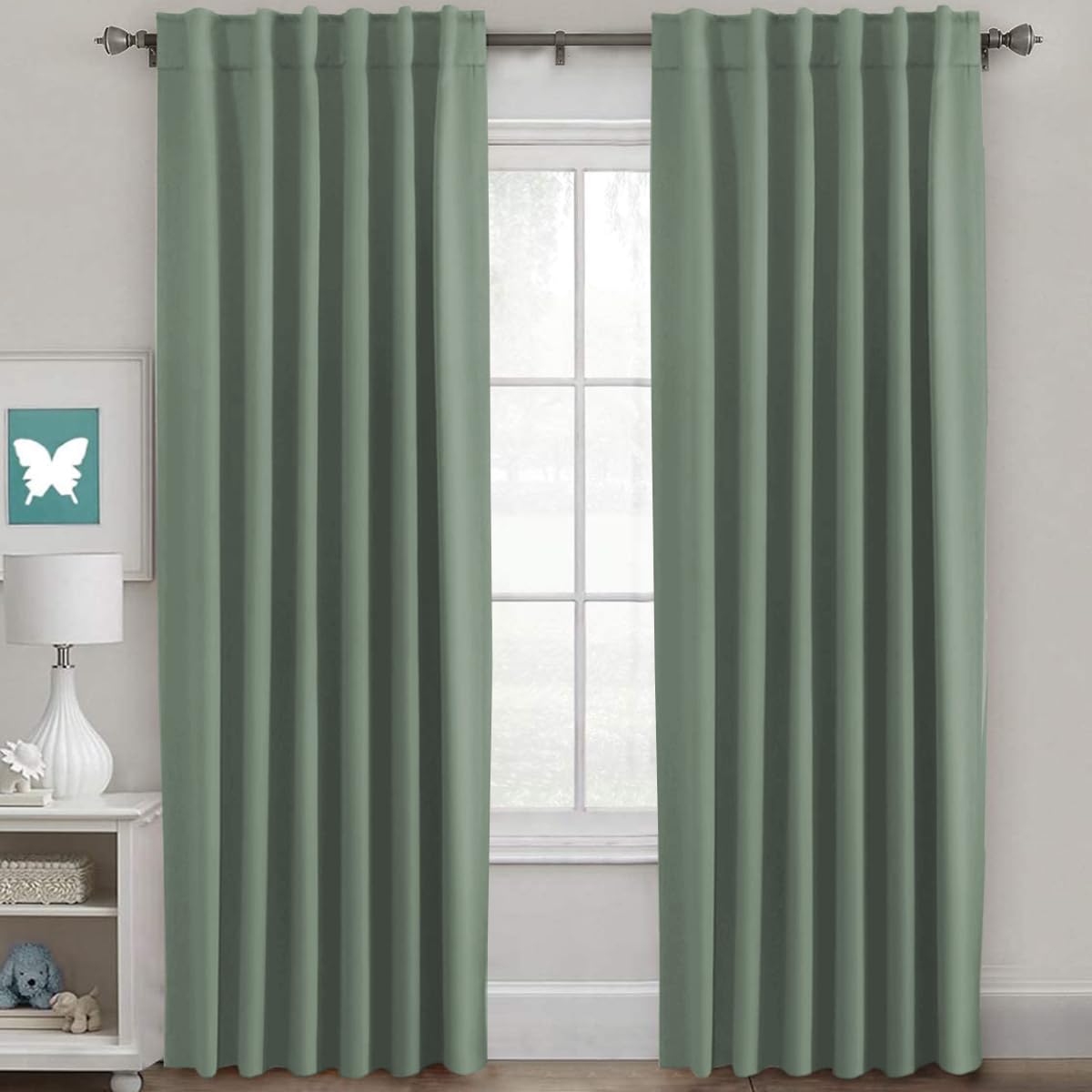 H.VERSAILTEX Blackout Curtains Thermal Insulated Window Treatment Panels Room Darkening Blackout Drapes for Living Room Back Tab/Rod Pocket Bedroom Draperies, 52 x 84 Inch, Light Sage, 2 Panels