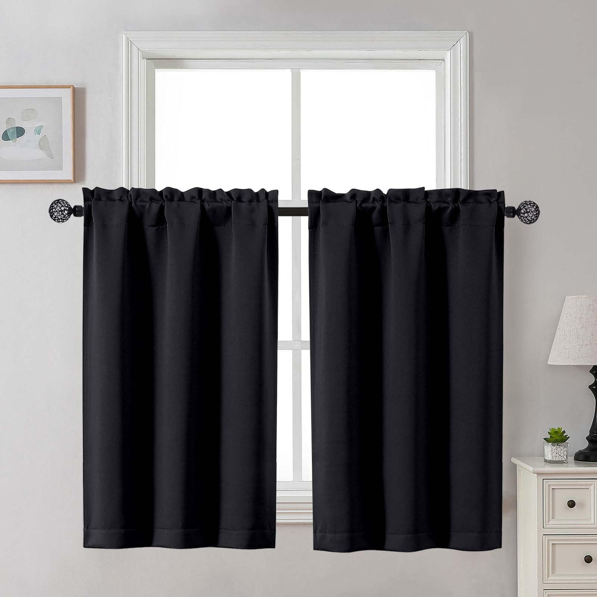 Gwine Black Tier Curtains 24 Inch Long 2 Panels for Kitchen