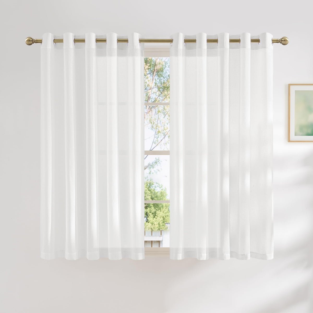 NICETOWN Semi Sheer Linen Ivory Curtains for Bedroom, W52xL84, 2 Panels