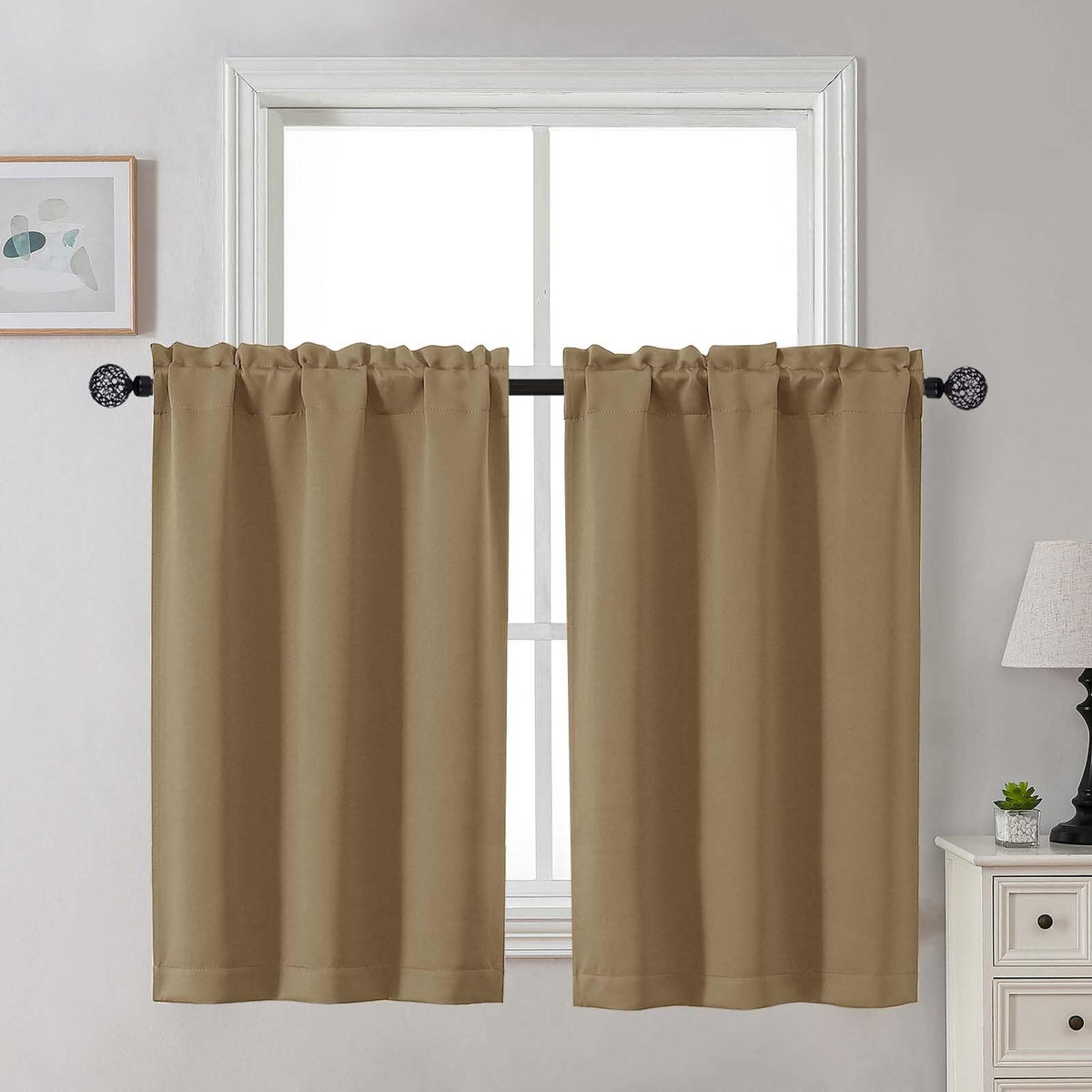 Gwine Black Tier Curtains 24 Inch Long 2 Panels for Kitchen