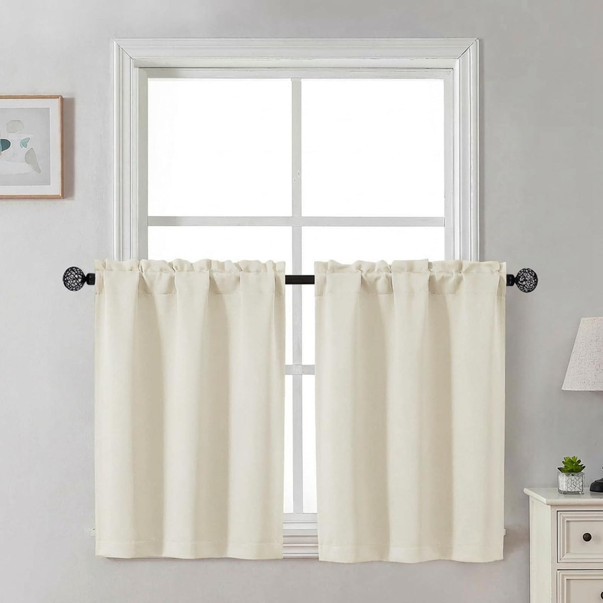 Gwine Black Tier Curtains 24 Inch Long 2 Panels for Kitchen