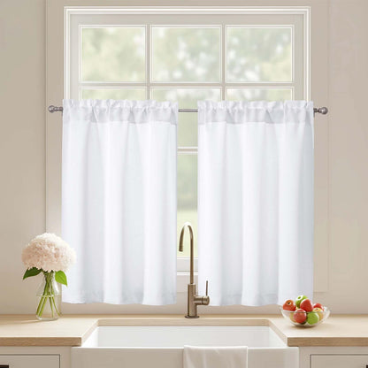 Black Cafe Curtains 24 Inch Length, Light Blocking Short Kitchen Window Curtains Over Sink, Half Window Blackout Drapes Tier Rod Pocket for Bathroom Basement Cabinet, 2x30Wx24L Inches