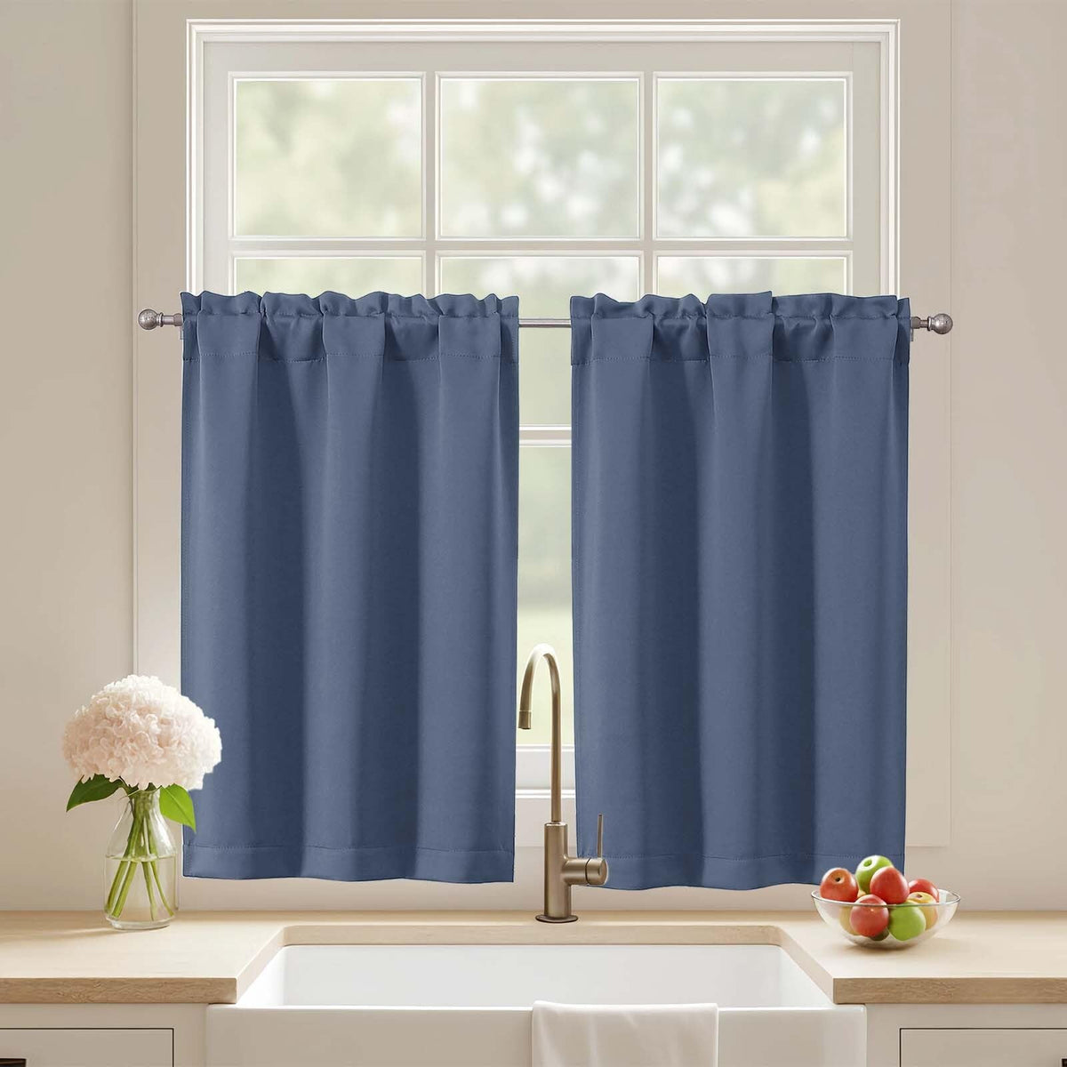 Black Cafe Curtains 24 Inch Length, Light Blocking Short Kitchen Window Curtains Over Sink, Half Window Blackout Drapes Tier Rod Pocket for Bathroom Basement Cabinet, 2x30Wx24L Inches