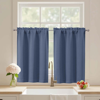 Black Cafe Curtains 24 Inch Length, Light Blocking Short Kitchen Window Curtains Over Sink, Half Window Blackout Drapes Tier Rod Pocket for Bathroom Basement Cabinet, 2x30Wx24L Inches
