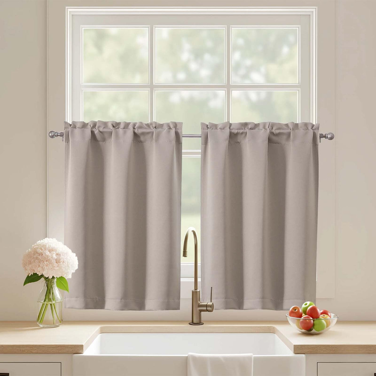 Black Cafe Curtains 24 Inch Length, Light Blocking Short Kitchen Window Curtains Over Sink, Half Window Blackout Drapes Tier Rod Pocket for Bathroom Basement Cabinet, 2x30Wx24L Inches
