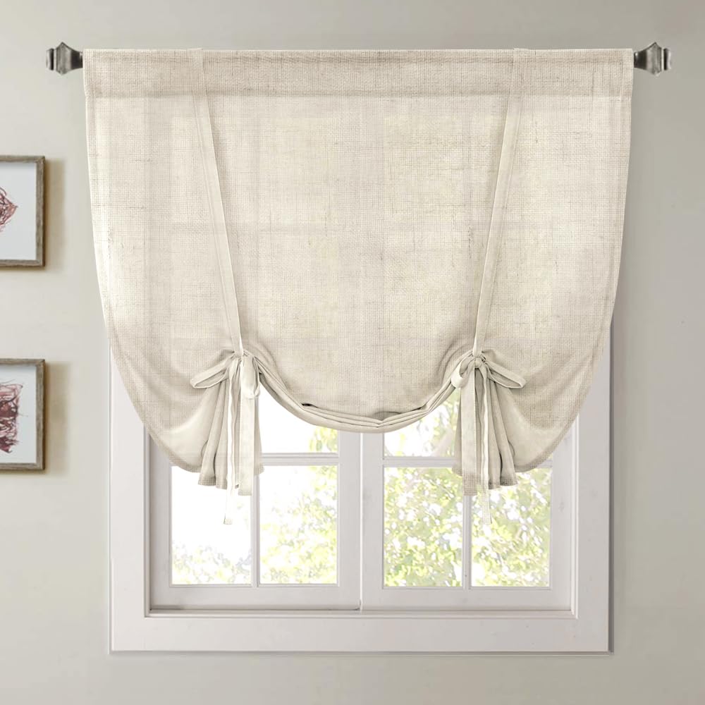 H.VERSAILTEX Tie Up Linen Curtains 63 Inch Length Nature Linen Textured Privacy Curtain Multi Hanging Ways Shade Balloon Window Shade Rod Pocket Casual Curtain - 42x63 - Natural