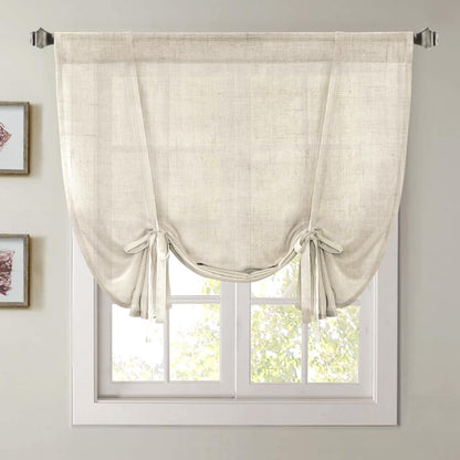 H.VERSAILTEX Tie Up Linen Curtains 63 Inch Length Nature Linen Textured Privacy Curtain Multi Hanging Ways Shade Balloon Window Shade Rod Pocket Casual Curtain - 42x63 - Natural