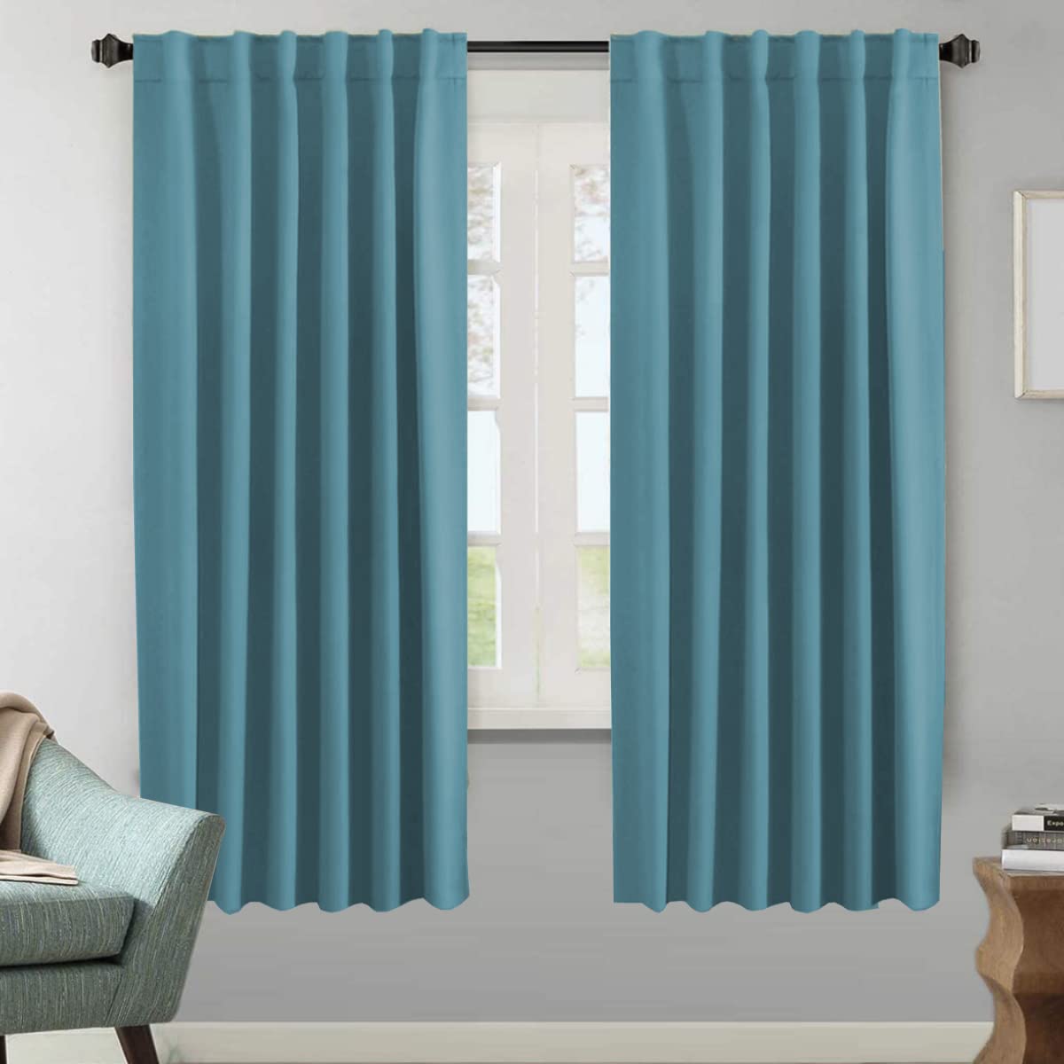 H.VERSAILTEX Blackout Curtains Thermal Insulated Window Treatment Panels Room Darkening Blackout Drapes for Living Room Back Tab/Rod Pocket Bedroom Draperies, 52 x 84 Inch, Light Sage, 2 Panels