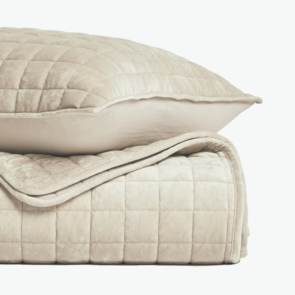 RECYCO Channel Box Stitch Velvet Quilt Set, King Size, Beige