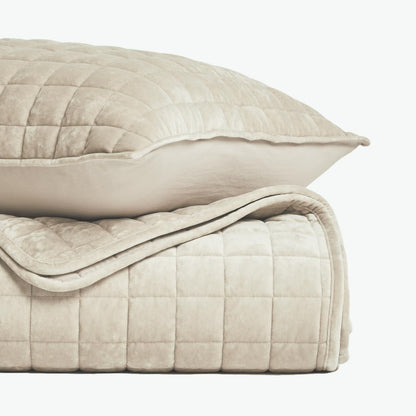 RECYCO Channel Box Stitch Velvet Quilt Set, King Size, Beige