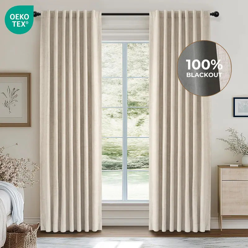 Inovaday | Blackout Curtains- 2pcs Linen Curtains for Bedroom & Living Room – Rod Pocket & Back Tab,Light Blocking Window Curtains for Apartment, Back To School,Renter-Friendly/Dorm Essentials,Home Textile