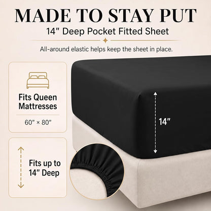 CozyLux Queen Comforter Set Black, 7 Pieces Bed in a Bag