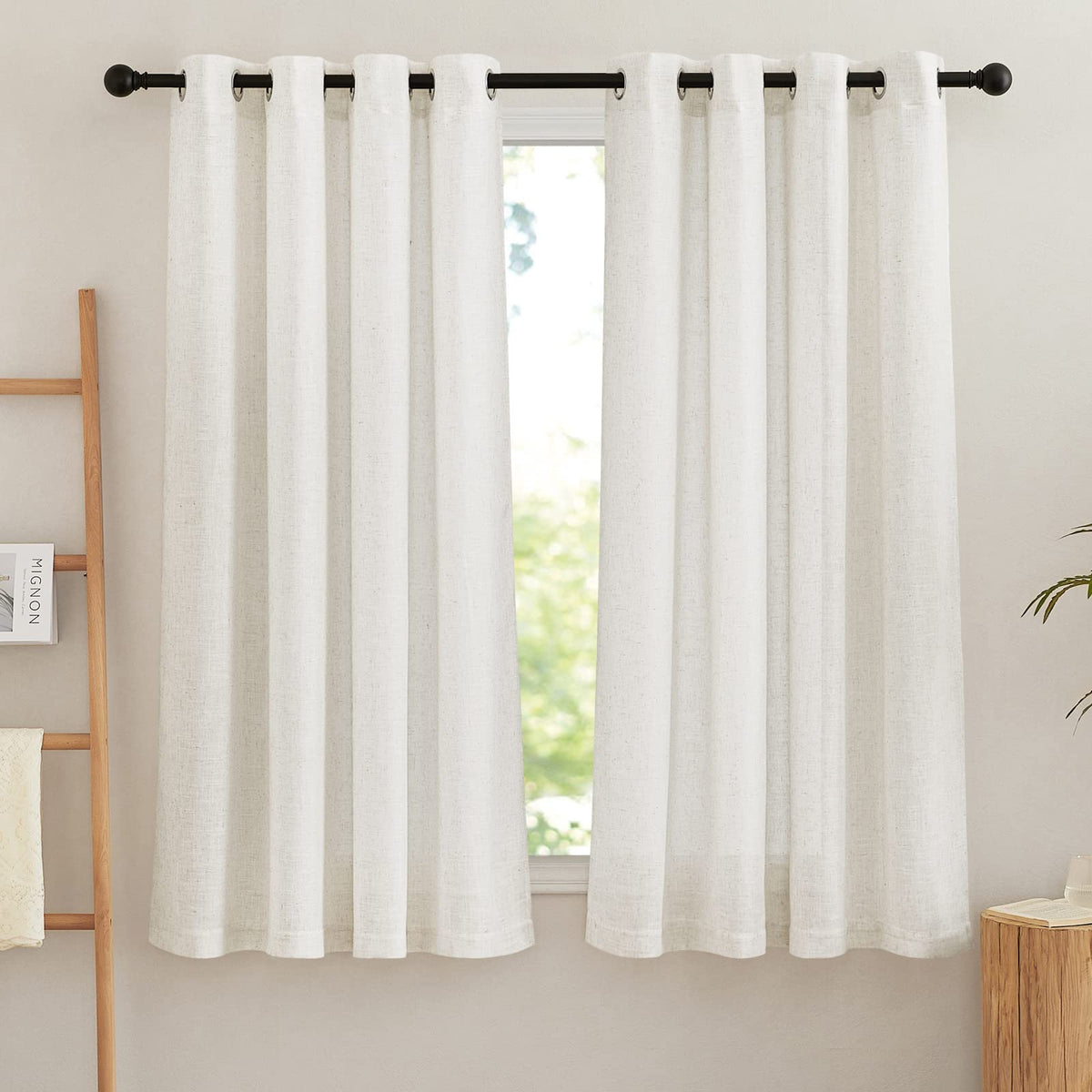 NICETOWN Semi Sheer Linen Ivory Curtains for Bedroom, W52xL84, 2 Panels