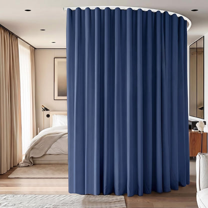 Room Divider Ceiling Mounted Curtains Track Sets Extra Wide Blackout Curtain Flexible Tracks for Bedroom Privacy Partition Separator, 1 Panel Black Drape and White Rail, W8.3 x H8ft