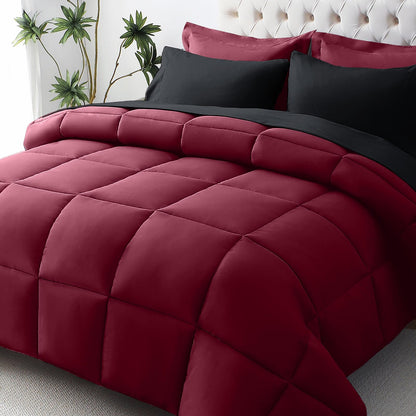 JOLLYVOGUE Full Comforter Set, Ultra-Soft Bed in a Bag Full Size 7 Pieces, Oeko-TEX Certified Bedding Set with Down Alternative Comforter, Sheets, Pillowcases & Shams, Black