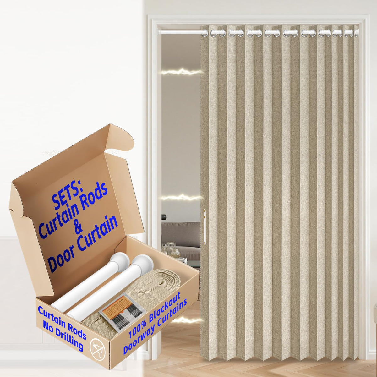 AJAZZ Blackout Accordion Door Magnetic Door Curtain Folding Closet Doors Curtain Invisible for Bedroom Room Living Room Doorway, Grey 42" W x 78" L, 1 Panel