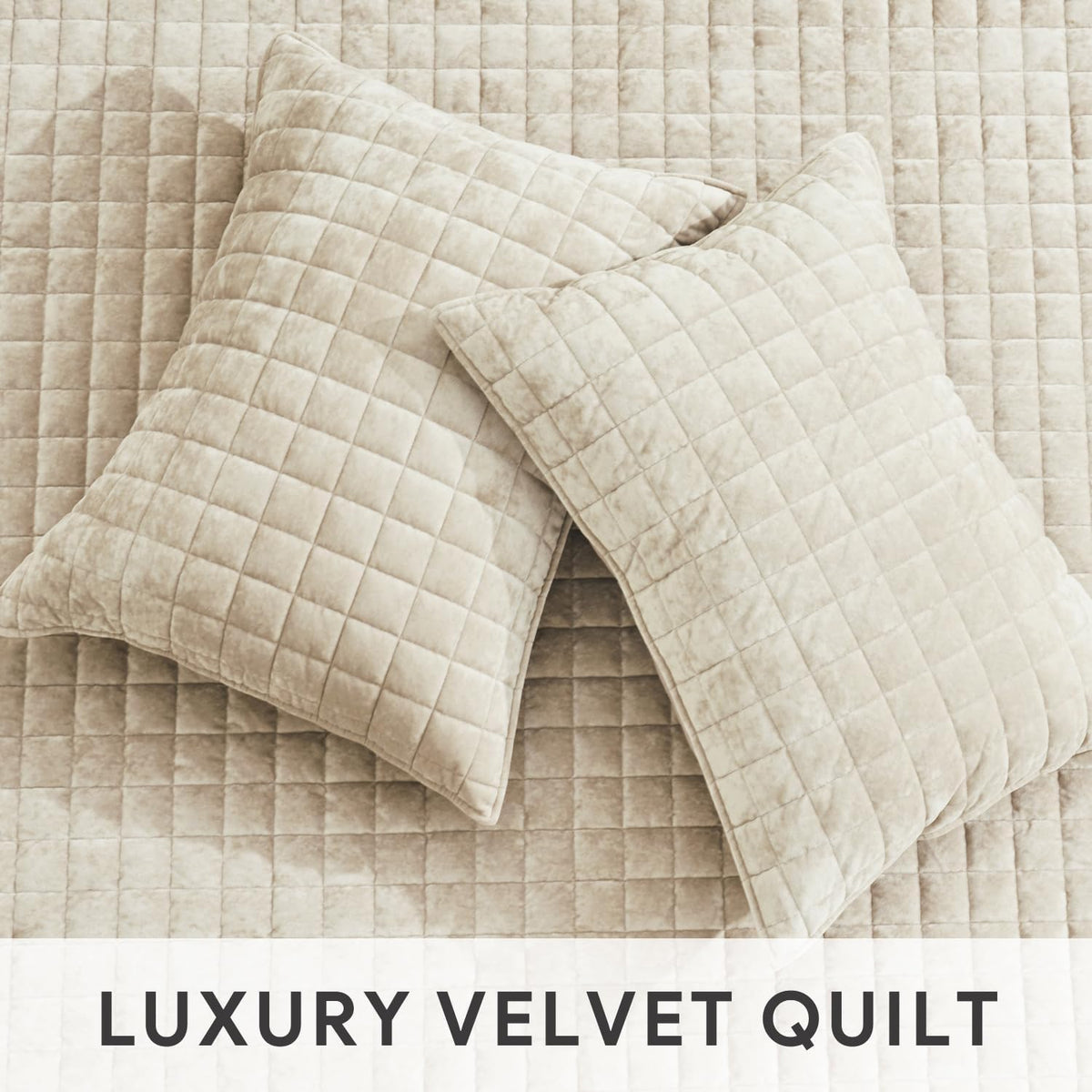 RECYCO Channel Box Stitch Velvet Quilt Set, King Size, Beige